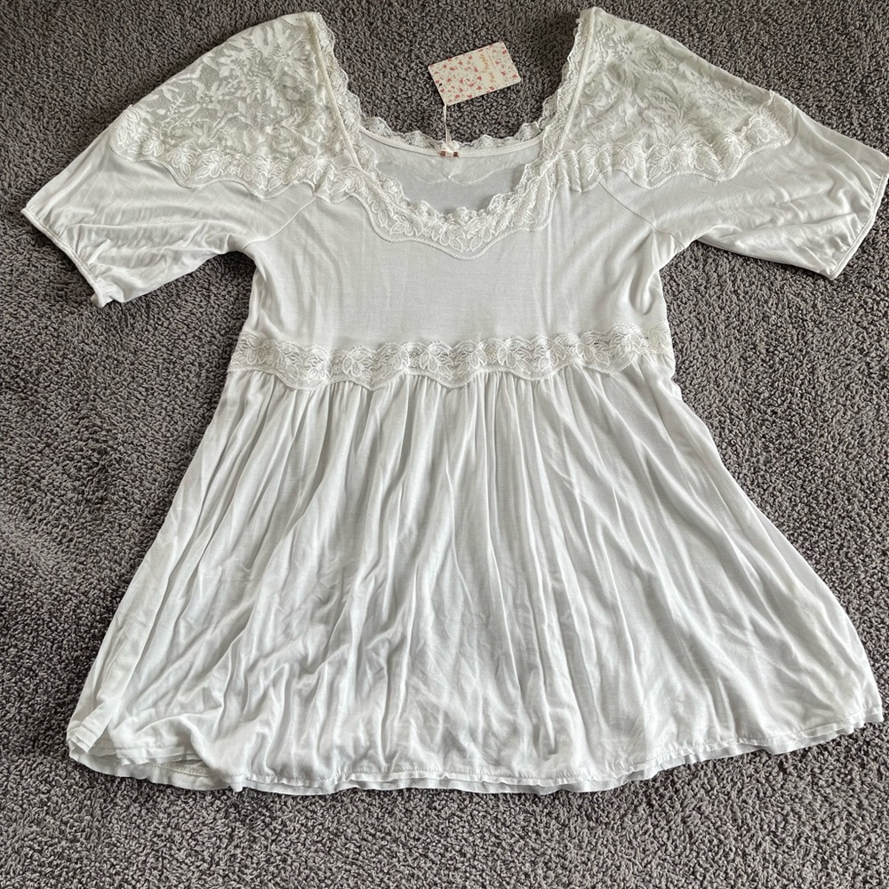Free People NWT White Cotton Lace Trim Top